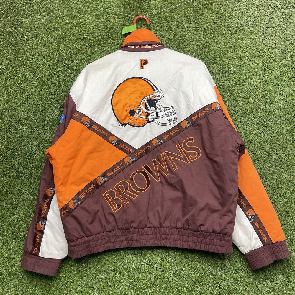 Vintage Cleveland Browns Puffer Jacket Mens Large Pro Player Zip Up Brown
